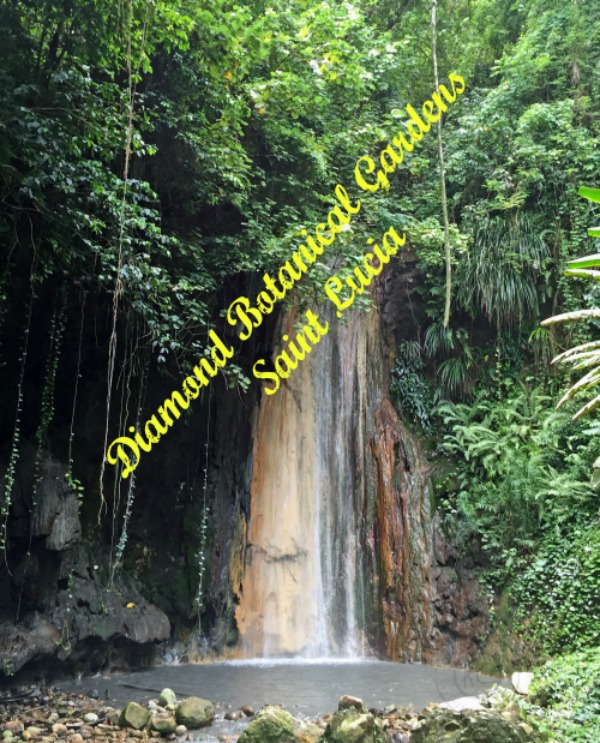 Diamond Botanical Gardens Saint Lucia Diamond Waterfall pebblepirouette.com #caribbean #saintlucia #botanicalgardens #flowers #tropicalflowers #diamondwaterfall